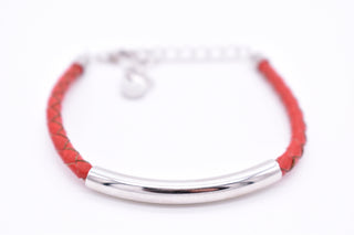 Parisi Armband verstellbar - geflochtenes Leder in rot- Verschluss Silber 925er - Frauen - Männer - Inkl. Weiße Schmuckschachtel